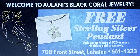 Aulani's Black Coral Jewelry. Free Sterling Silver Pendant With Purchase of $25 or more