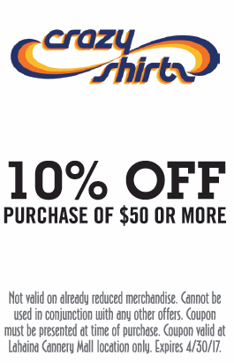 Crazy Shirts Maui 10% off discount coupon