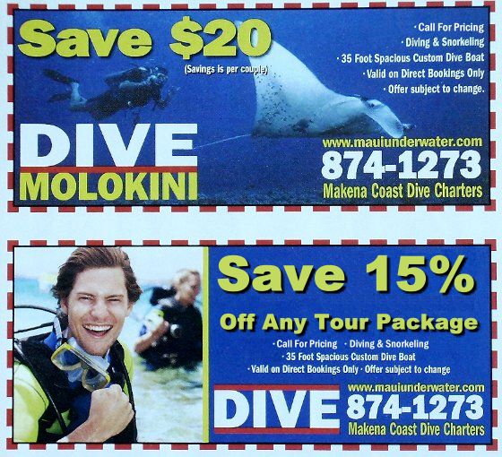 Makena Coast Dive Charters - Save $20 per couple on Dive Molokini or Save 15% per couple, on any tour package