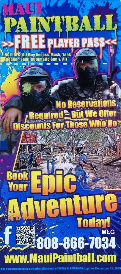 Free player pass for Maui Paintball, Olowalu.