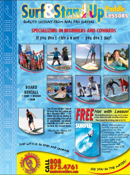 Maui Waveriders - Surf and Stand Up Paddle Lessons - Free hat with lesson.