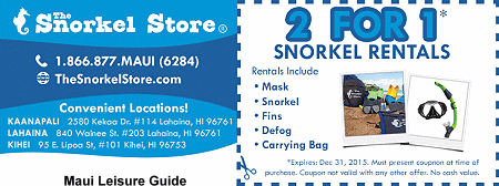 The Snorkel Store, Lahaina, Maui, Hawaii 2 for 1 Snorkel Rentals