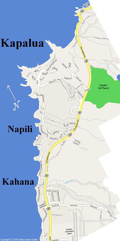 Kapalua Maui Map, Napili, Kahana, Kapalua Airport, West Airport